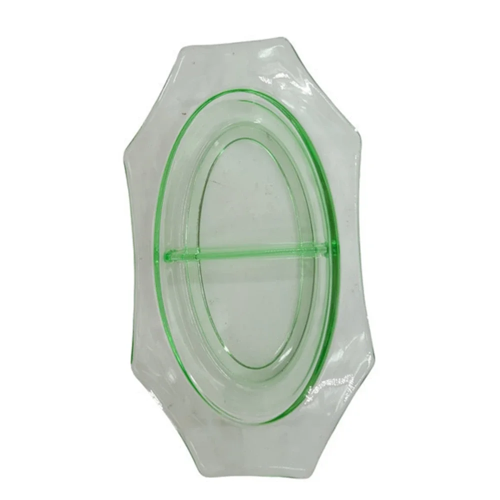 Uranium Green 2 Divided Etched Appetizer ‎ Vegetable Vintage Glass Bowl